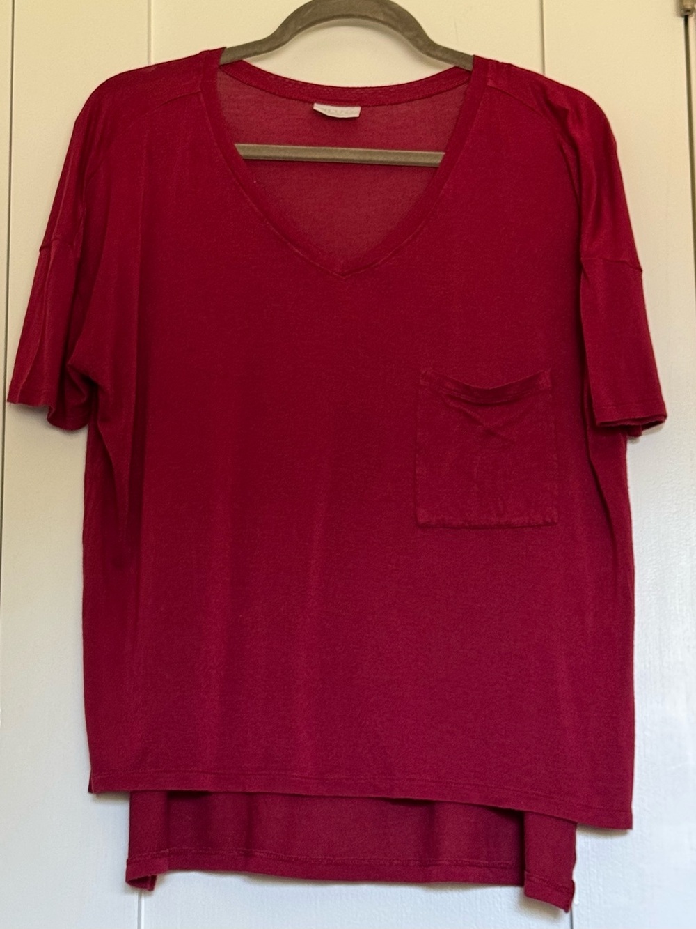 Abound Deep Red V-Neck Pocket Short Sleeve Tee